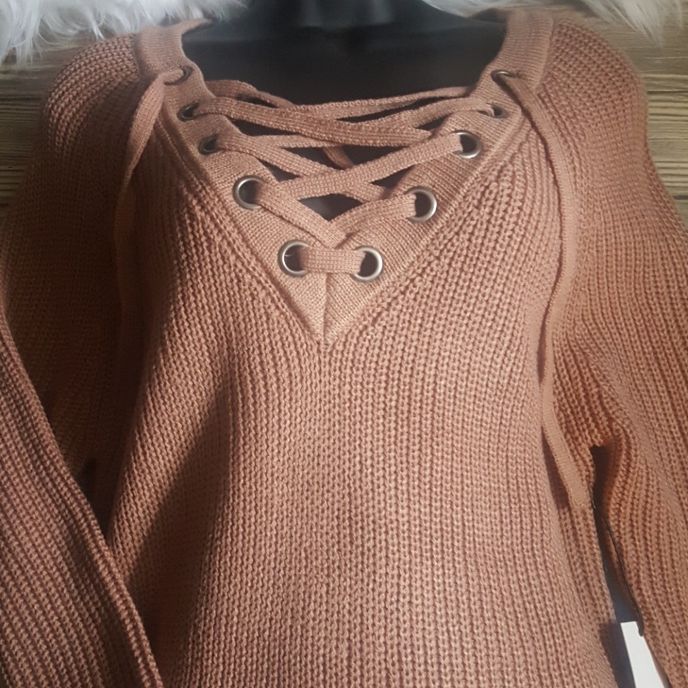 Mauve Front Tie Sweater Tunic - Picture 3 of 3